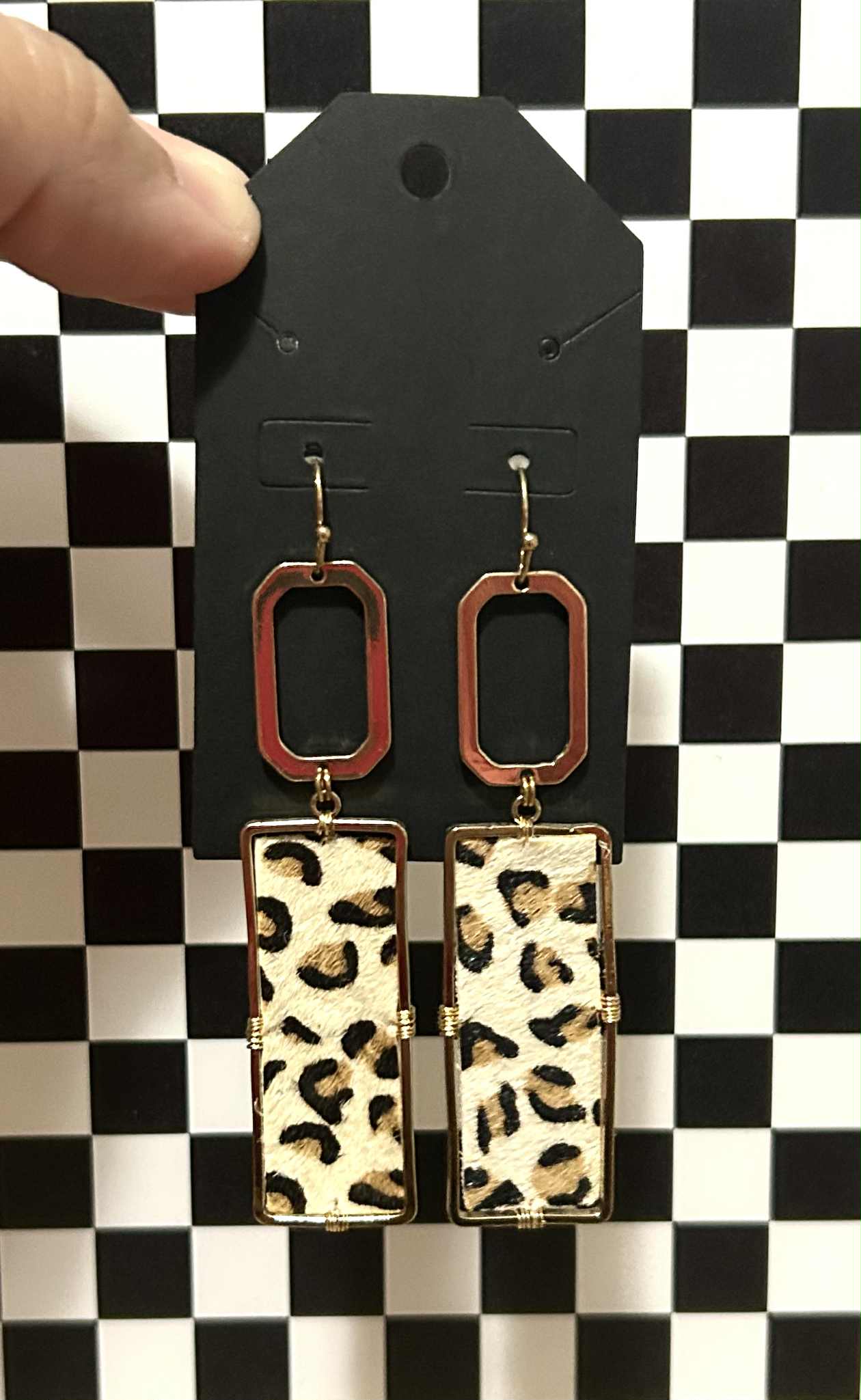 Rectangular leopard earrings